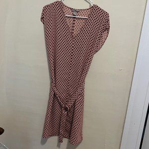 H&M Red & White V Neck Dress with Adjustable Tie